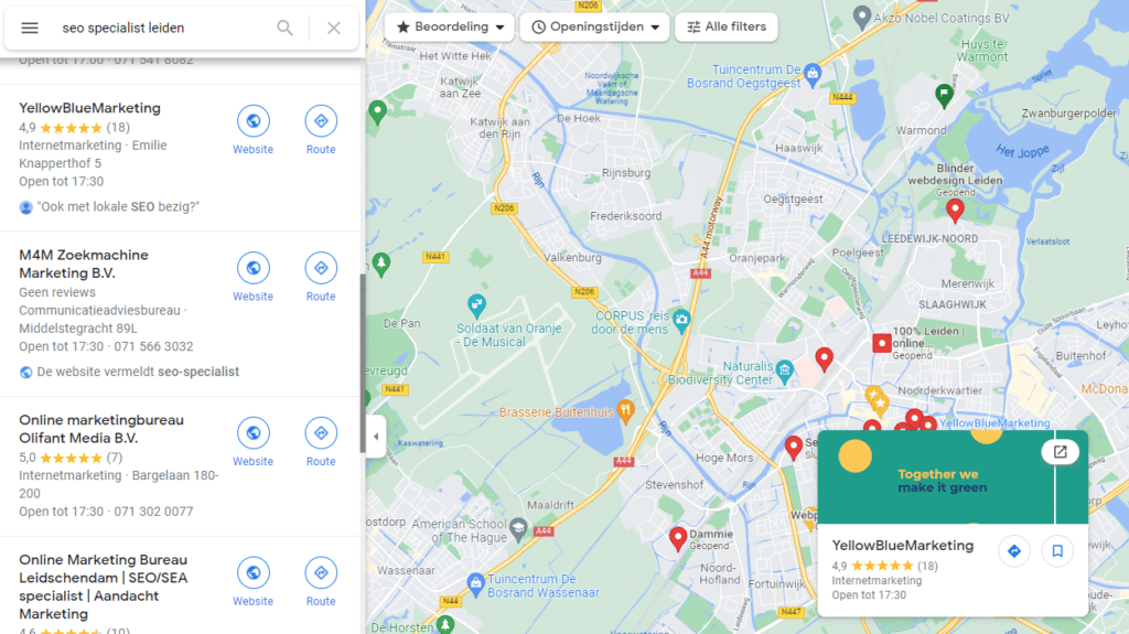Bedrijf in Google maps