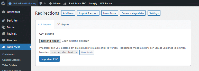 Importeer redirects in bulk